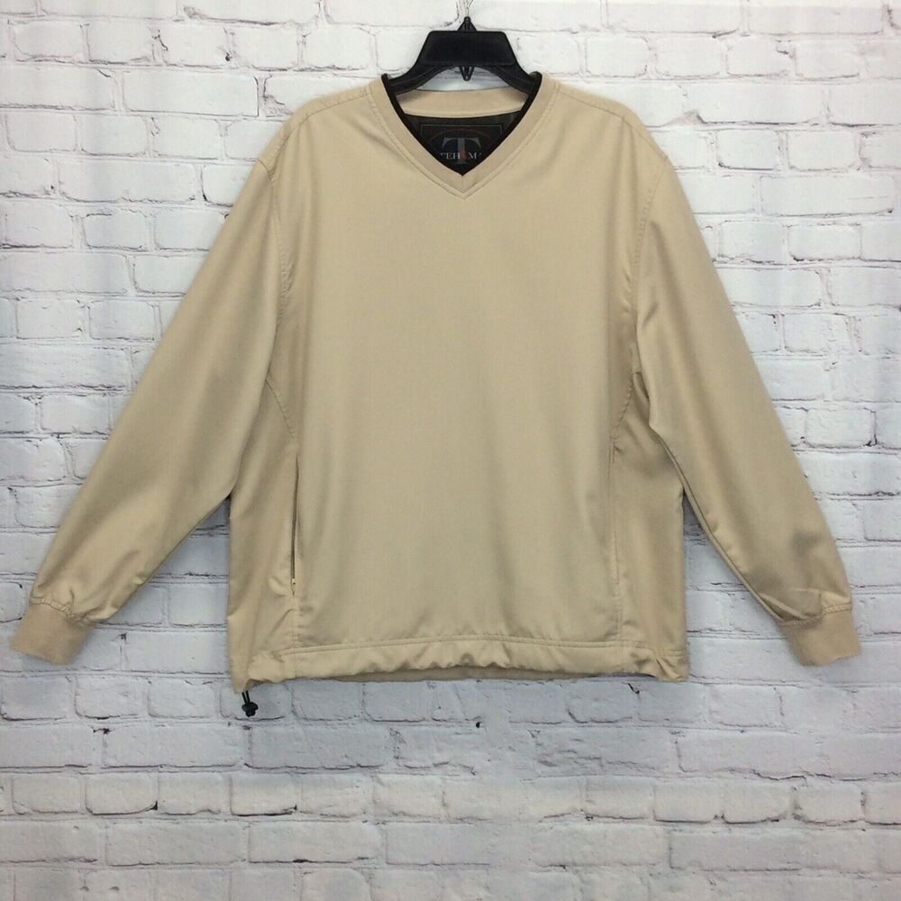 Tehama Golf Pullover Men’s Size M V-Neck Beige Windbreaker Jacket Long Sleeve